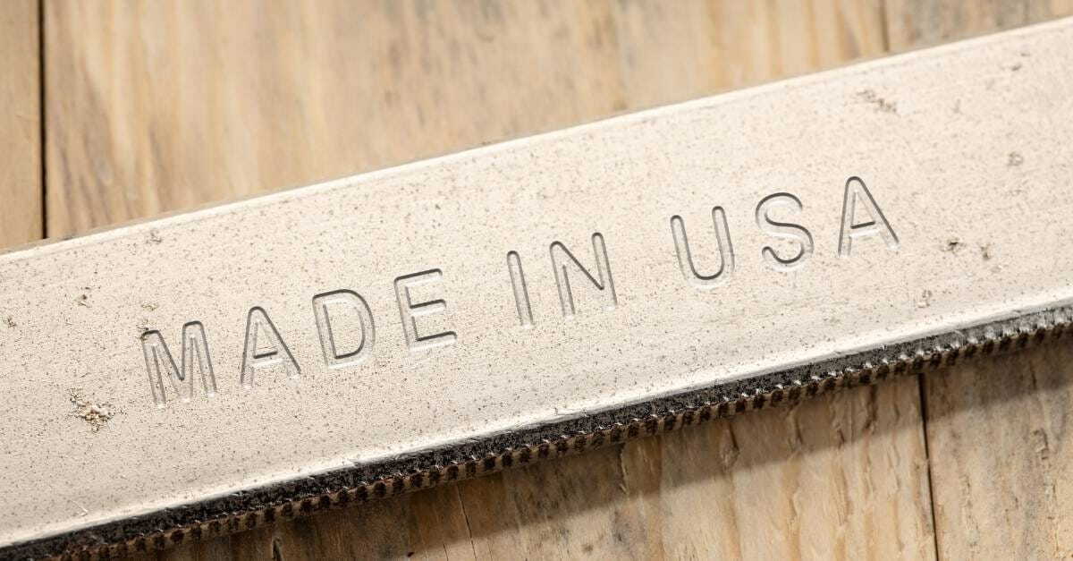 Made in USA embossed on a piece of metal